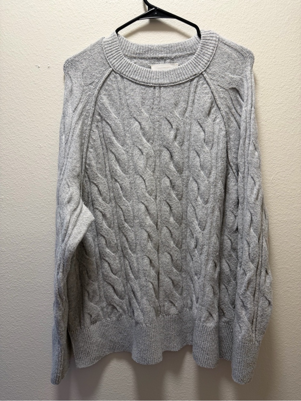 aerie Light Gray Cable Crewneck Sweater
